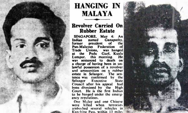 SA Ganapathy, for example, who was the first president of the 300,000-strong PMFTU, was hanged by the British in May 1949.