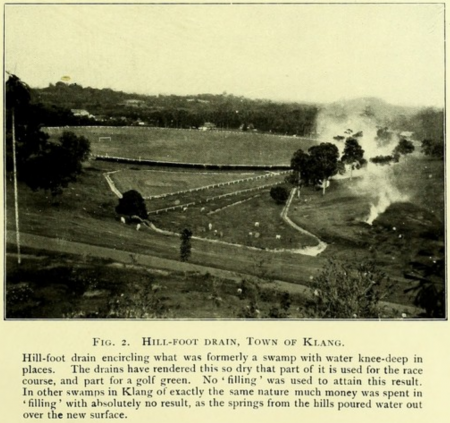 Keadaan kawasan "Race Ground" pekan Klang setelah perparitan dibina, sekitar 1910