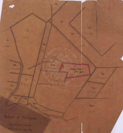 Peta lot-lot tanah lombong dan ladang di dalam Hawthornden Estate, 1909