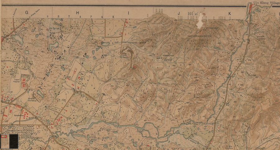 Peta sekitar Gonggang dan Lembah Sungai Peran, 1922