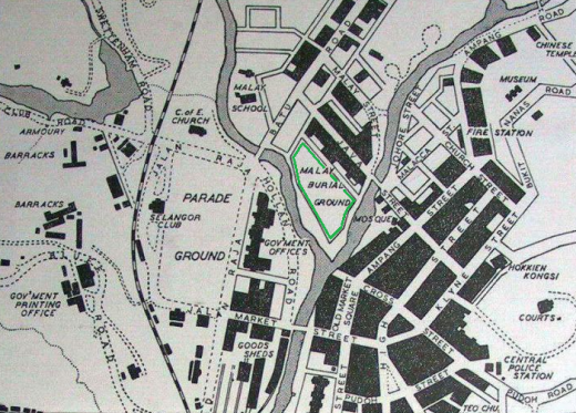 Peta lokasi kubur lama (1889)