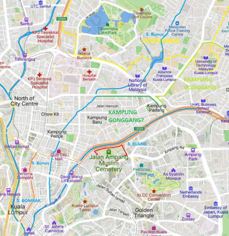 Peta lokasi Perkuburan Gonggang, kini Perkuburan Islam Jalan Ampang